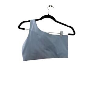 Girlfriend Collective Light Blue Black Bianca One Shoulder Bra sz Large
